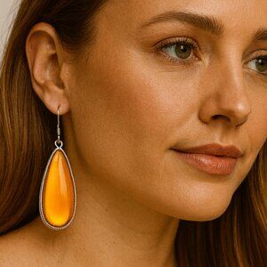 Paparazzi Orange Teardrop Dangle Earrings – Silver Frame Lightweight Jewelry